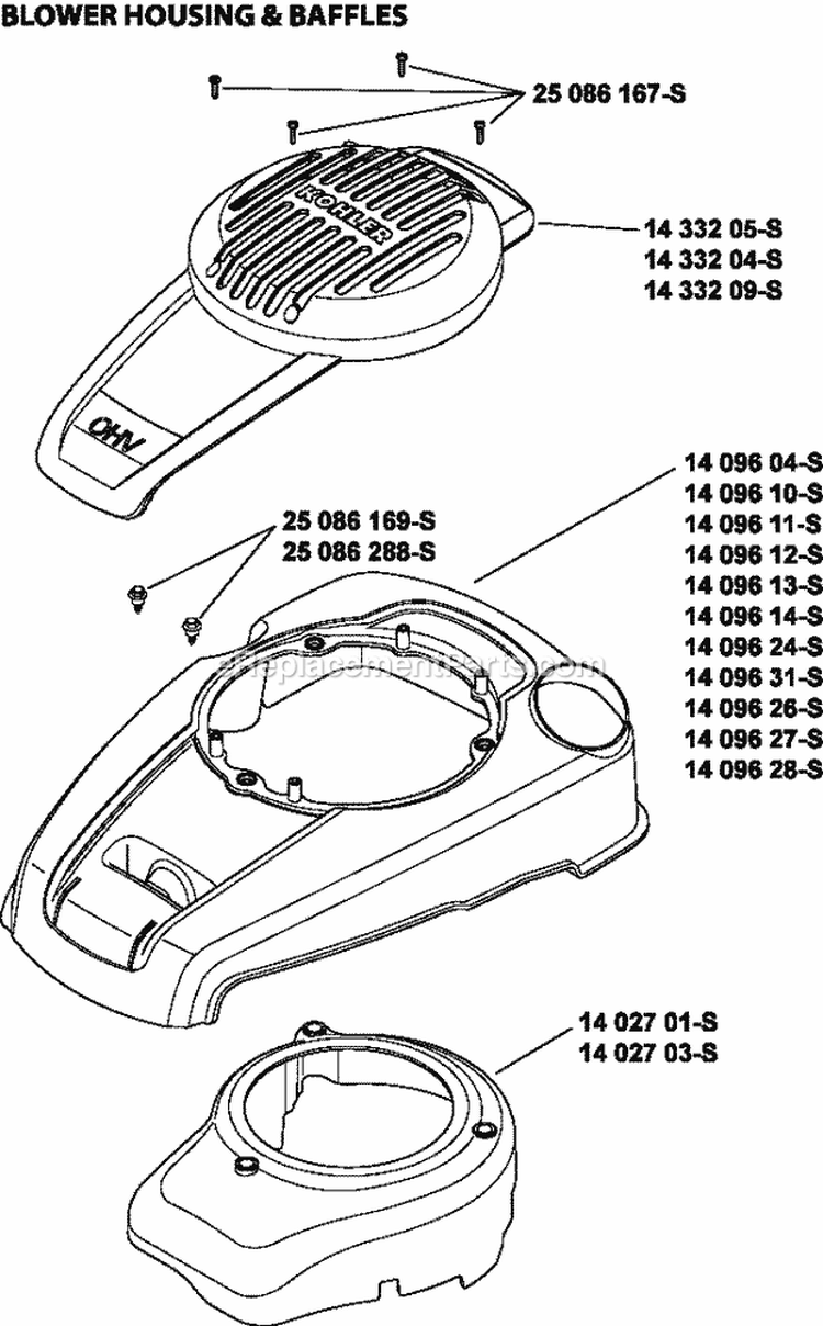 Page B Diagram and Parts List for  Kohler Engine