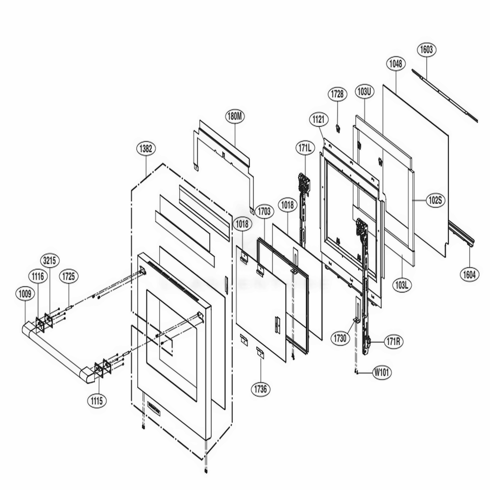 30-Inch Door Parts Diagram and Parts List for ASTLSGN LG Range