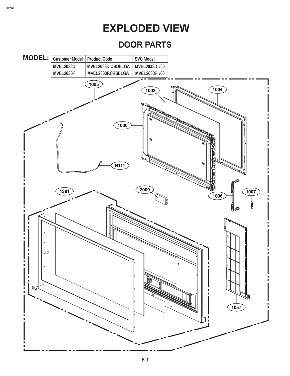Door Parts Diagram and Parts List for CBDELGA LG Microwave
