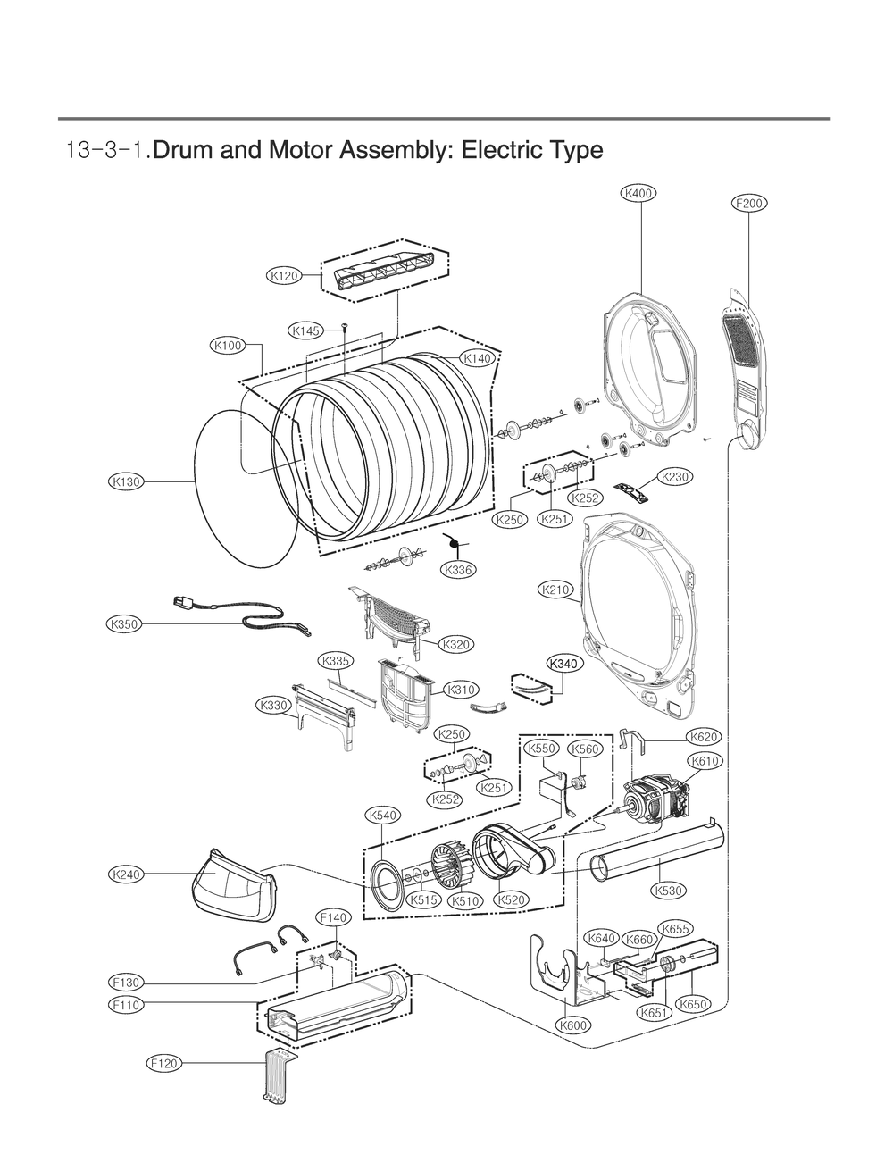 Drum And Motor Assembly Diagram and Parts List for ABMEECI LG Dryer