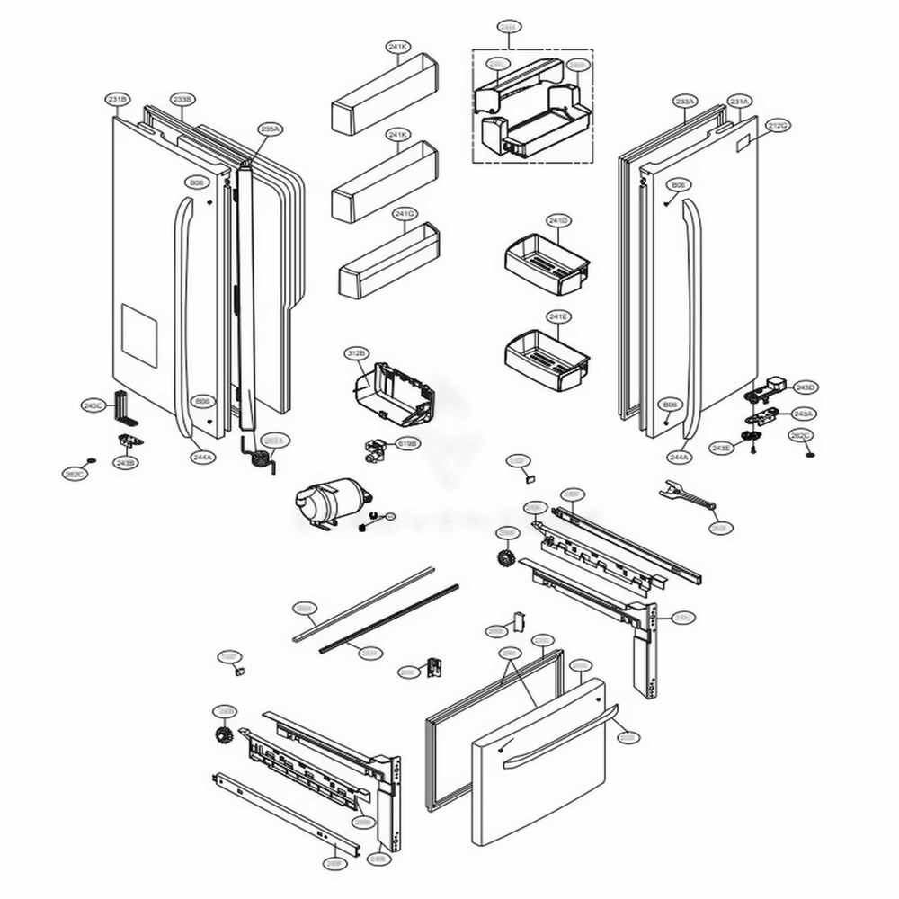 Door Parts Diagram and Parts List for ASBCNA1 LG Refrigerator