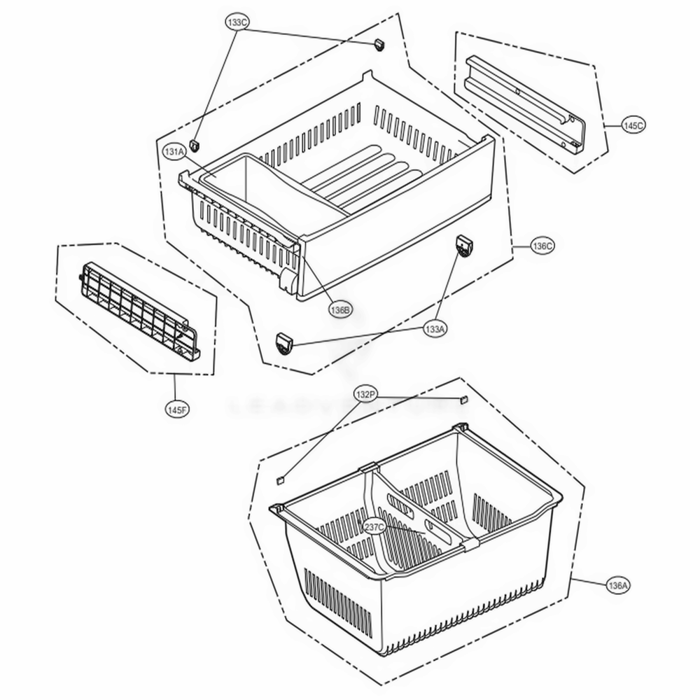 Freezer Parts Diagram and Parts List for ASTCNA2 LG Refrigerator