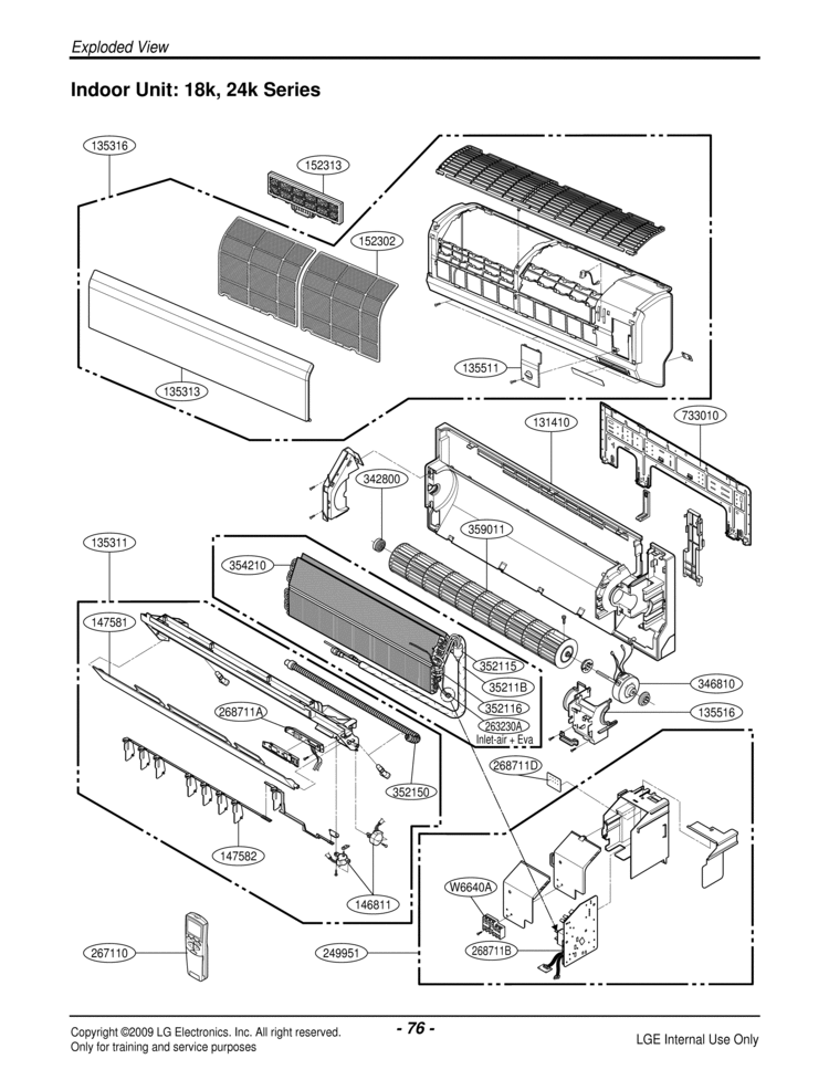 Exploded View Diagram and Parts List for LSN240HE  LG Air Conditioner