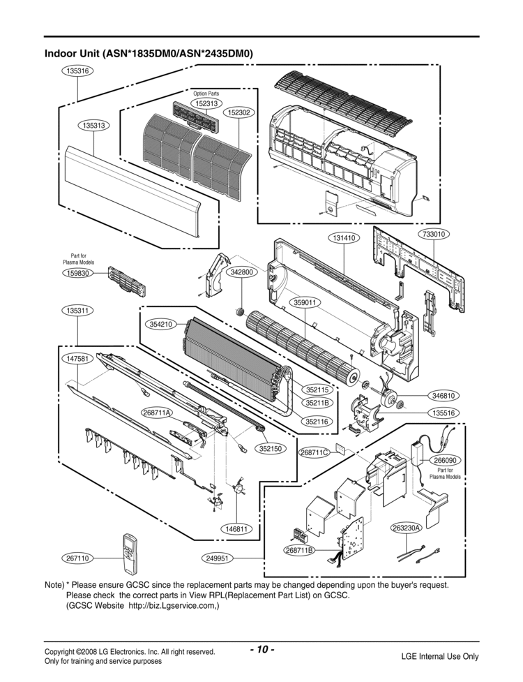 Air Conditioner Exploded View 1 Diagram and Parts List for LSN242HE  LG Air Conditioner