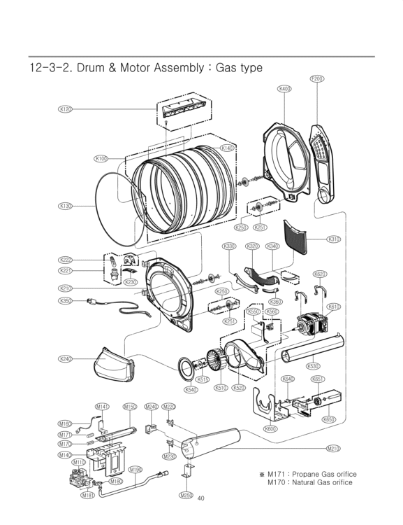 Drum & Motor Assembly Diagram and Parts List for  LG Dryer