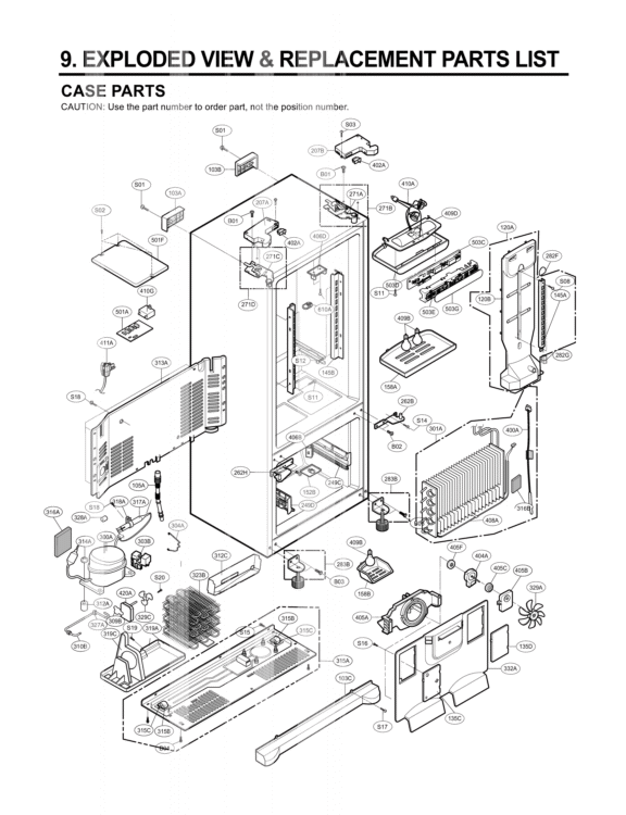 CASE PARTS   EXPLODED VIEW & REPLACEMENT PARTS Diagram and Parts List for  LG Refrigerator