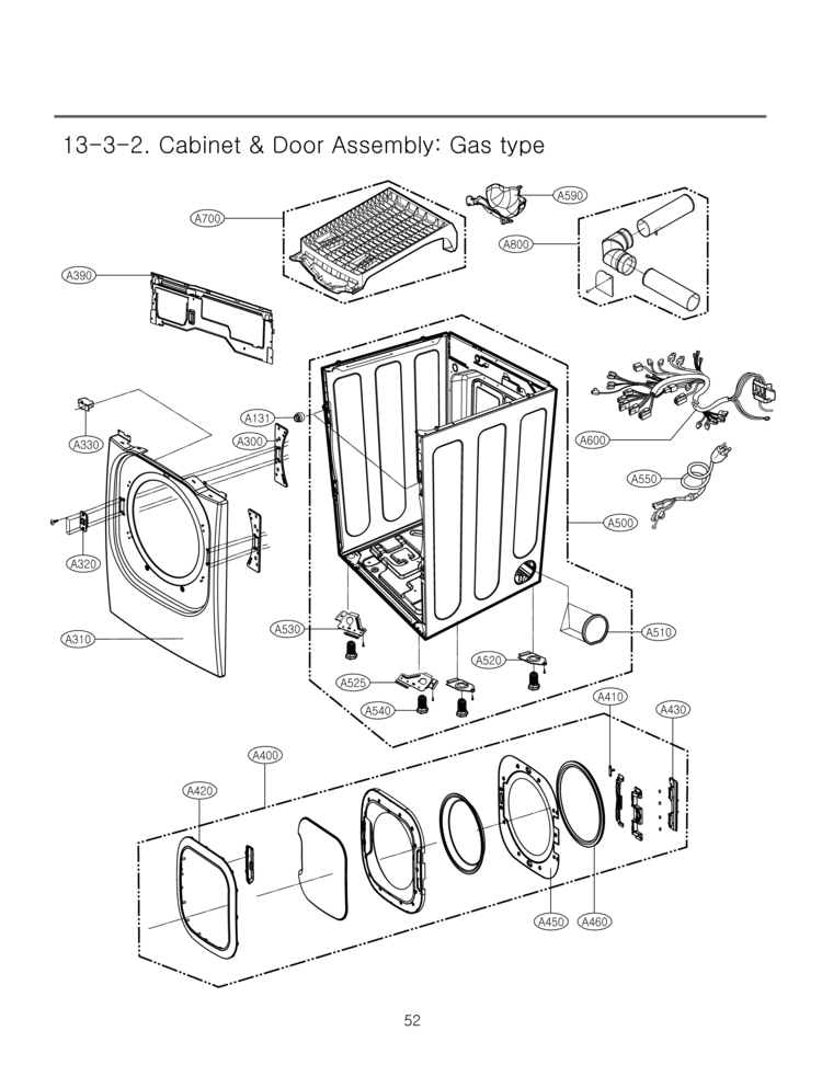 Cabinet & Door Assembly Diagram and Parts List for DLGX2802R LG Dryer