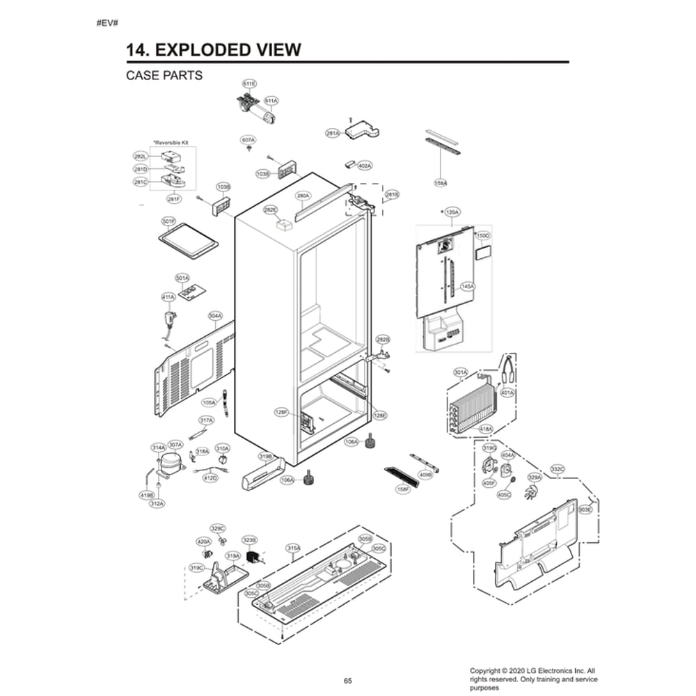Case Parts Diagram and Parts List for  LG Refrigerator