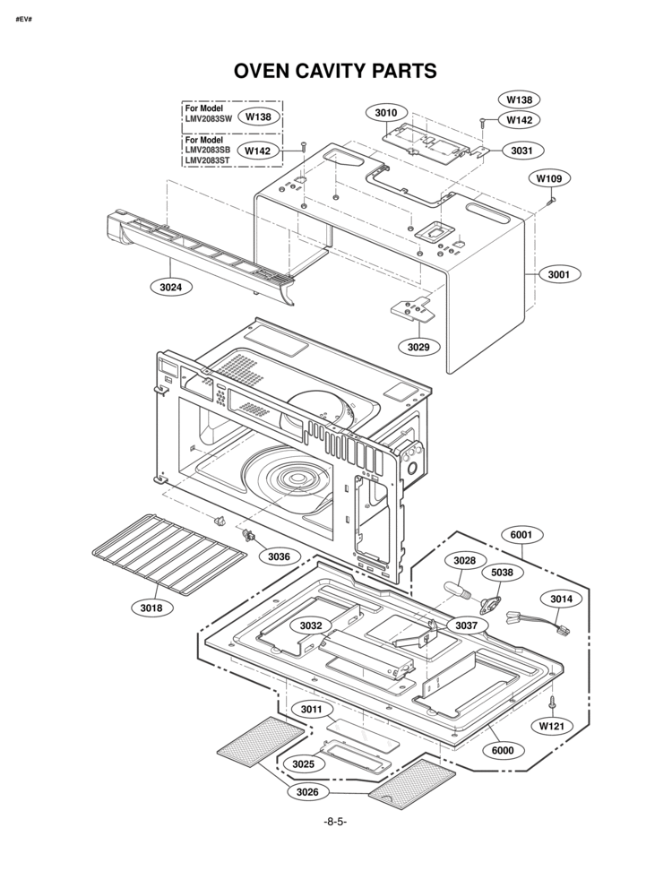 OVEN CAVITY PARTS Diagram and Parts List for LMV2083ST/01 LG Microwave