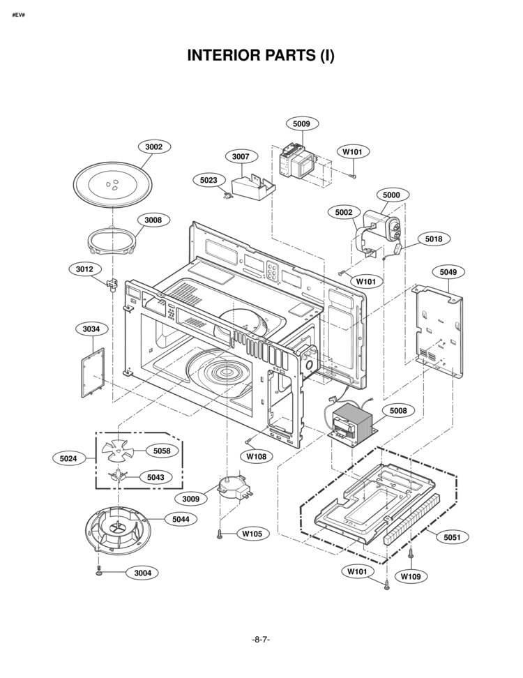 INTERIOR PARTS I Diagram and Parts List for LMV2083ST/01 LG Microwave