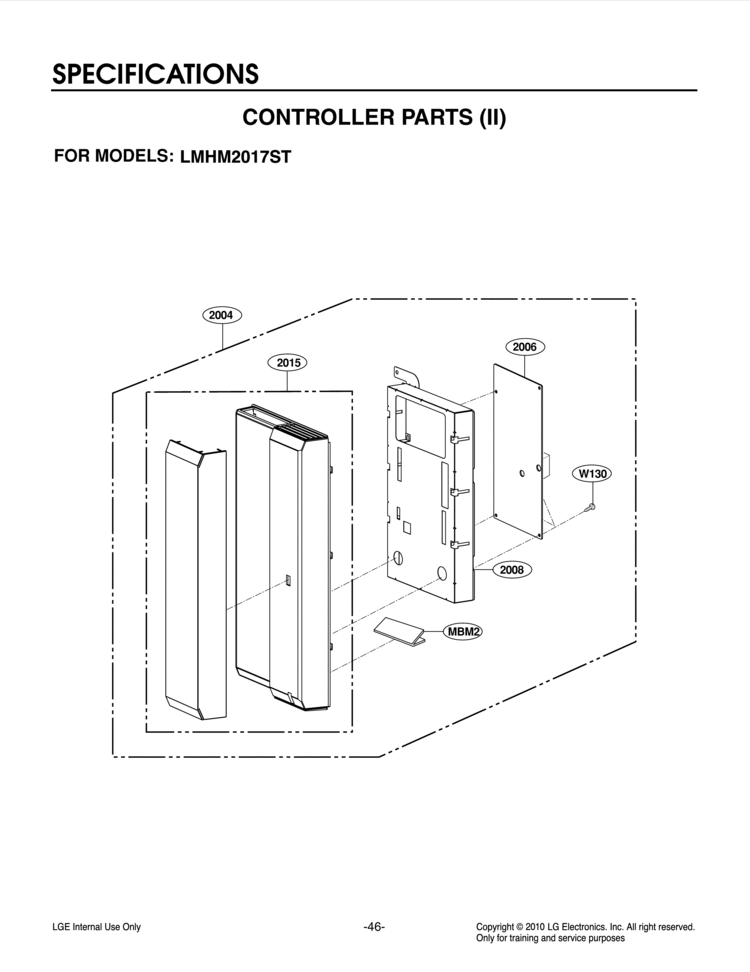 SPECIFICATIONS CONTROLLER PARTS II        S Diagram and Parts List for LMHM2017ST/01 LG Microwave
