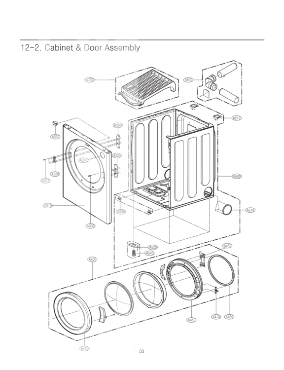 Cabinet & Door Assembly Diagram and Parts List for TD-V10031E ABWEGSP LG Dryer