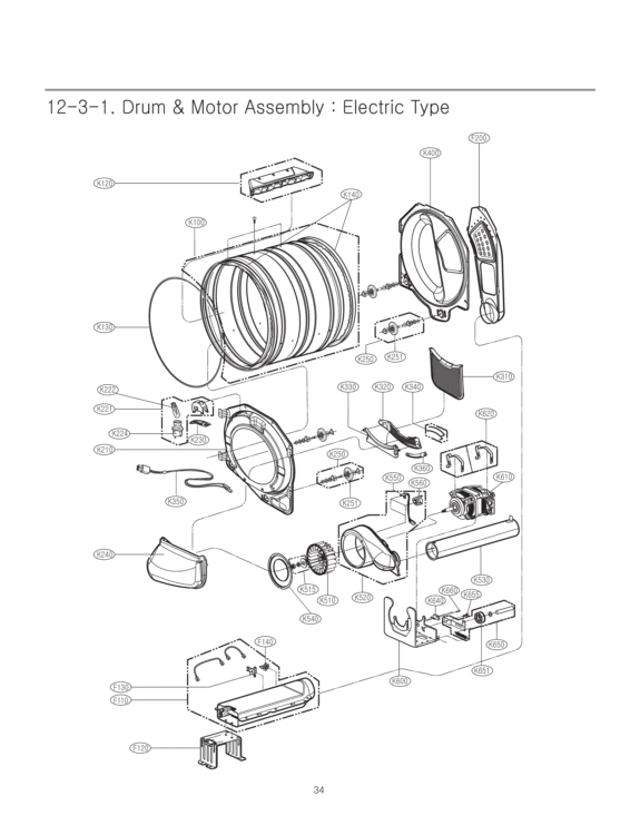 Drum & Motor Assembly Diagram and Parts List for TD-V10031E ABWEGSP LG Dryer
