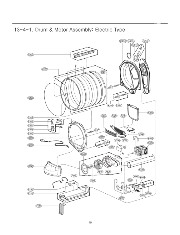Drum & Motor Assembly Diagram and Parts List for ABWEEUS LG Dryer
