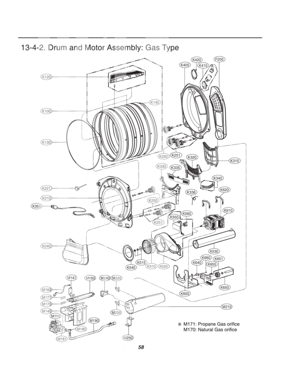 Drum and Motor Assembly Diagram and Parts List for ASSEEUS LG Dryer