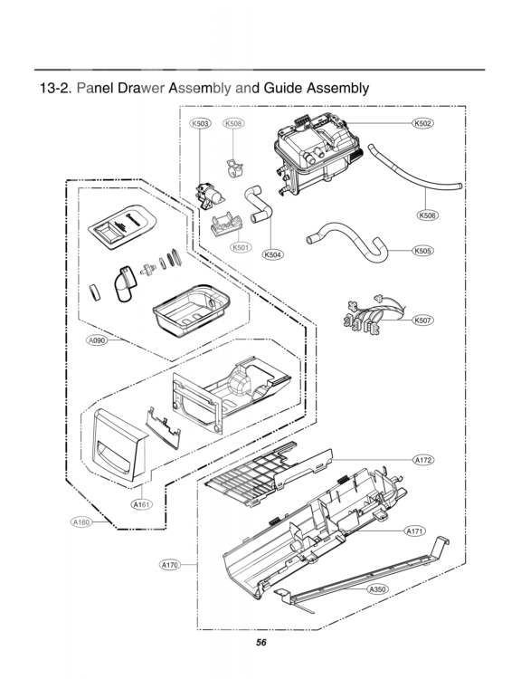 Panel Drawer Assembly and Guide Assembly Diagram and Parts List for ABWEEUS LG Dryer