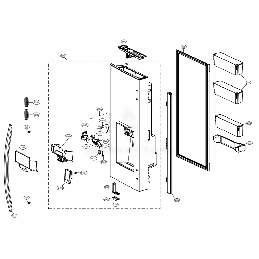 Door Parts 1 Diagram and Parts List for ASTCNA0 LG Refrigerator