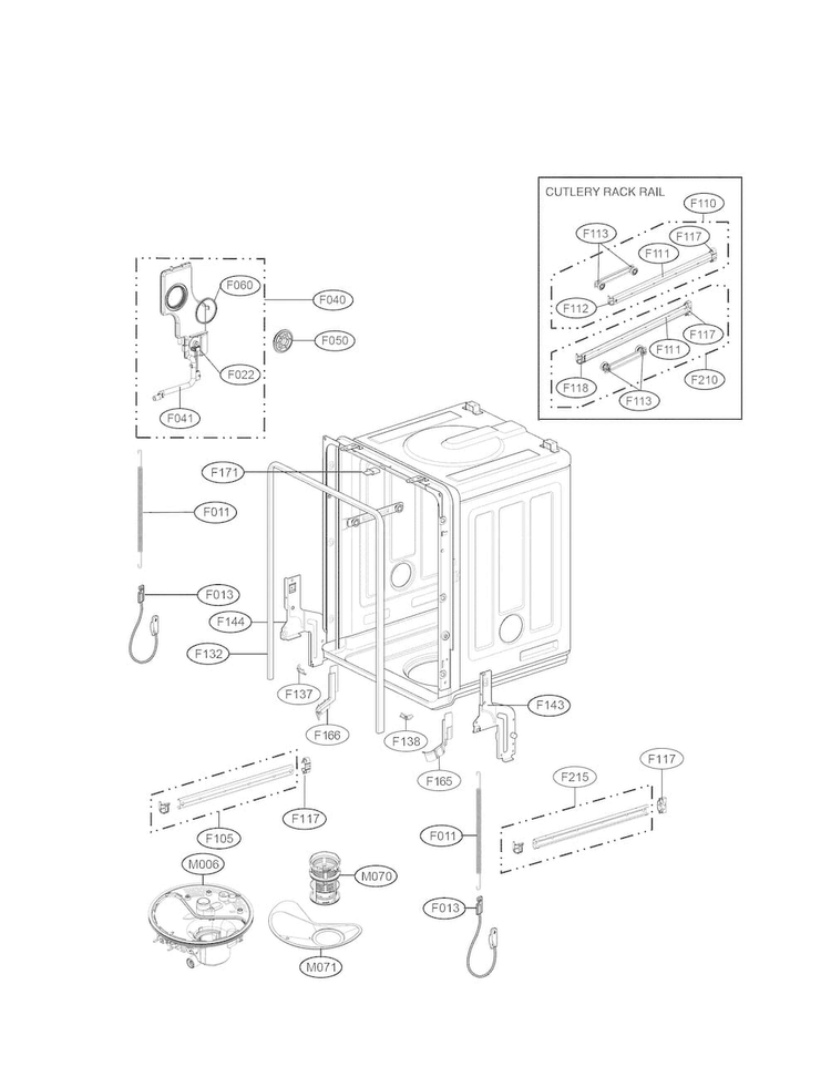 Tub Assembly Parts Diagram and Parts List for  LG Dishwasher