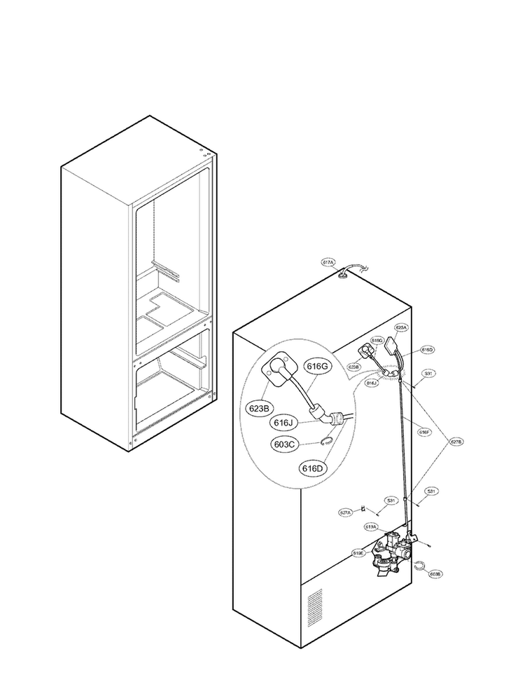 Valve And Water Tube Parts Diagram and Parts List for 01 LG Refrigerator