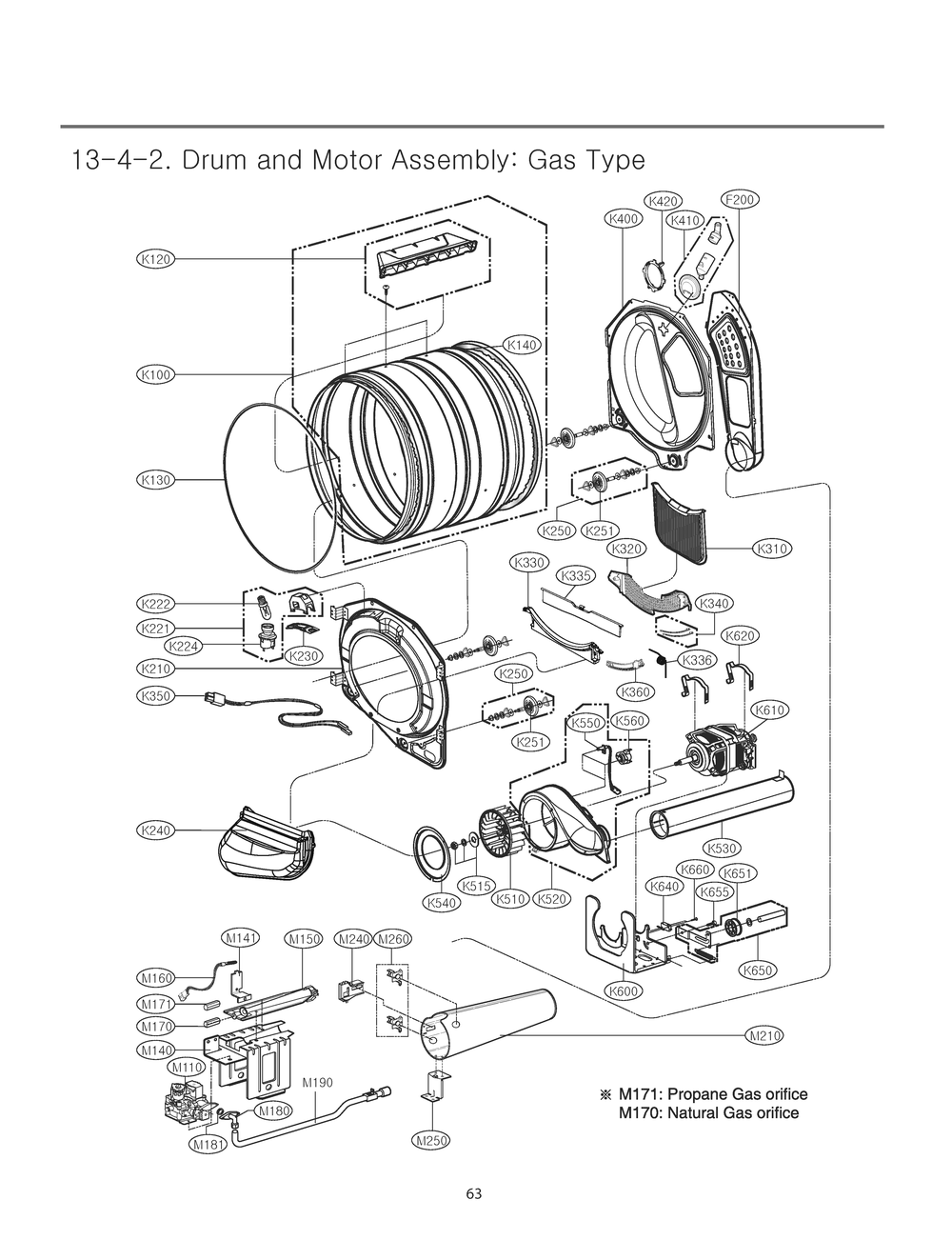 Drum And Motor Assembly Diagram and Parts List for ASSEEUS LG Dryer