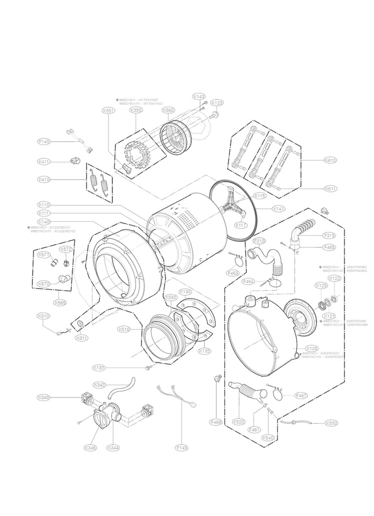 Drum And Tub Parts Diagram and Parts List for 00 LG Washer