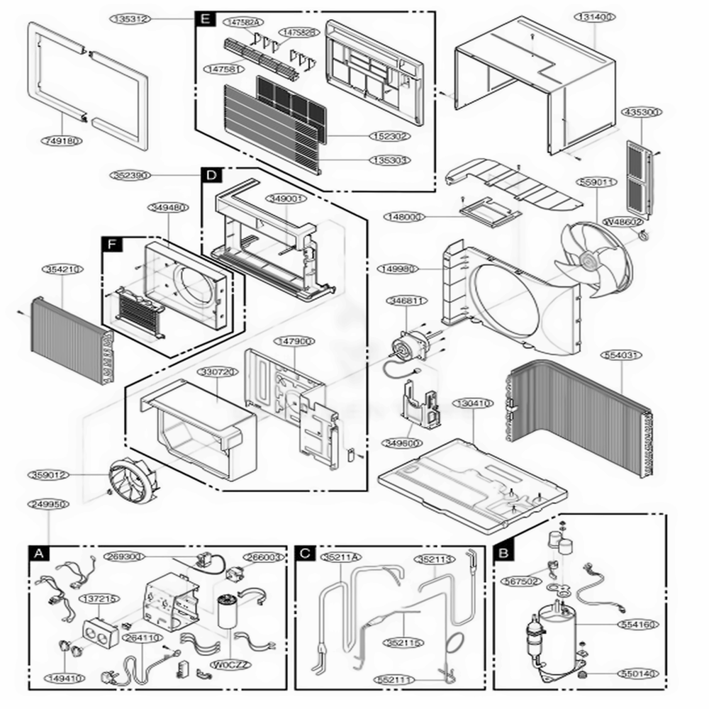 Main Diagram and Parts List for US08A10A AWYBFRD LG Air Conditioner