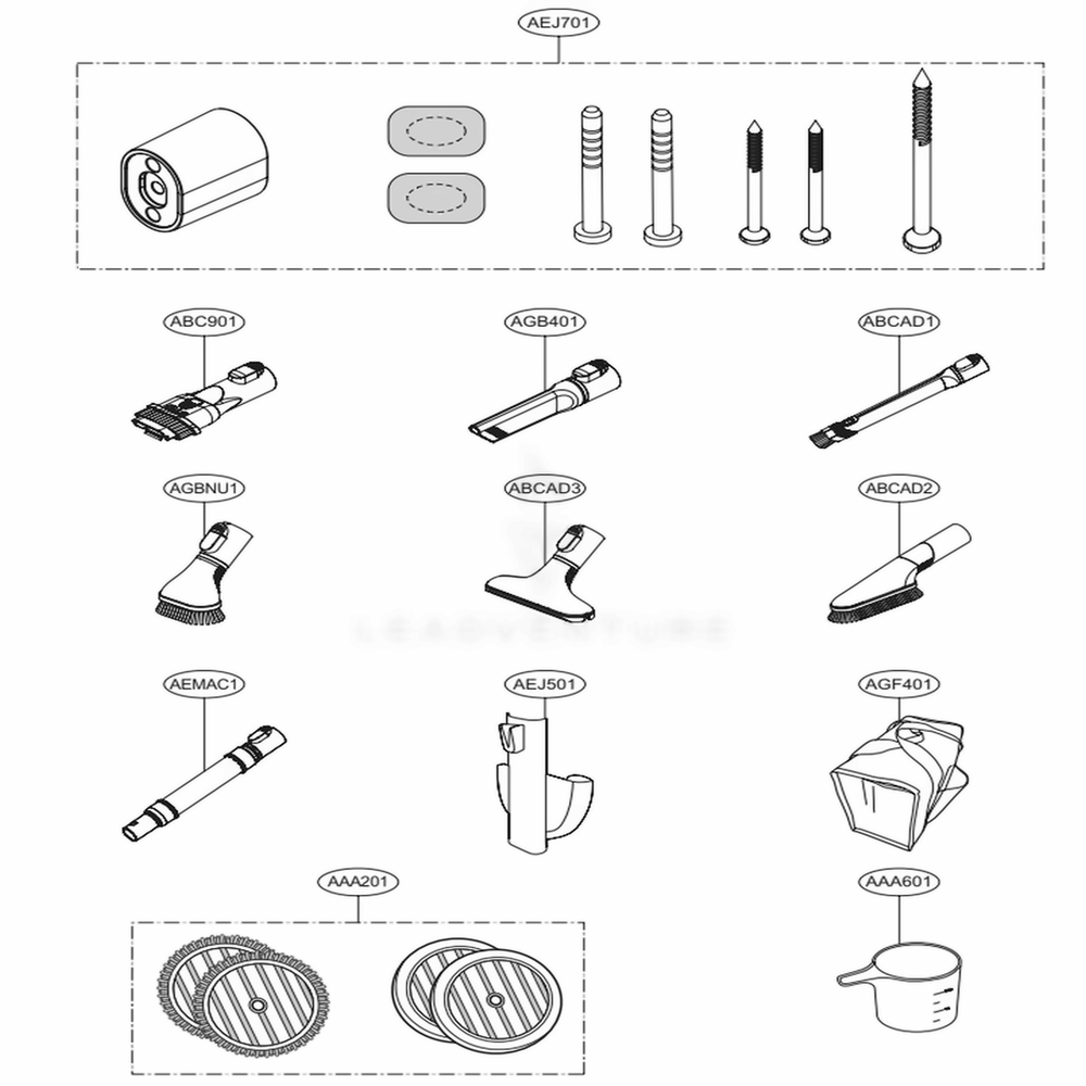 Accessories Diagram and Parts List for VTOTALCARE AKVELGA LG Canister Vacuum