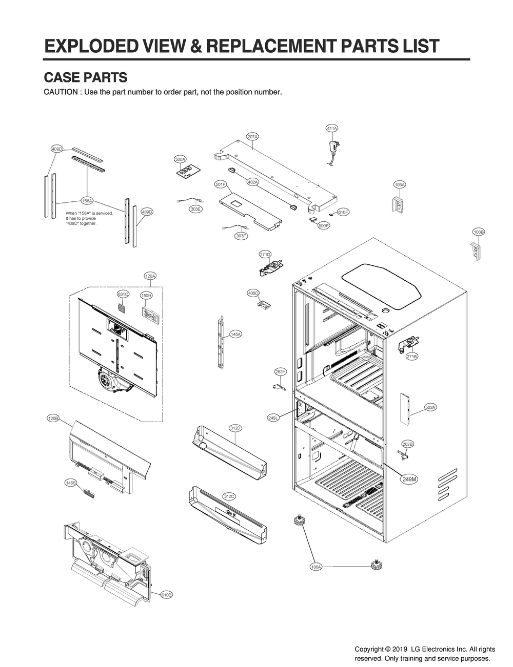 Case Parts Diagram and Parts List for ASBCNA2 LG Refrigerator