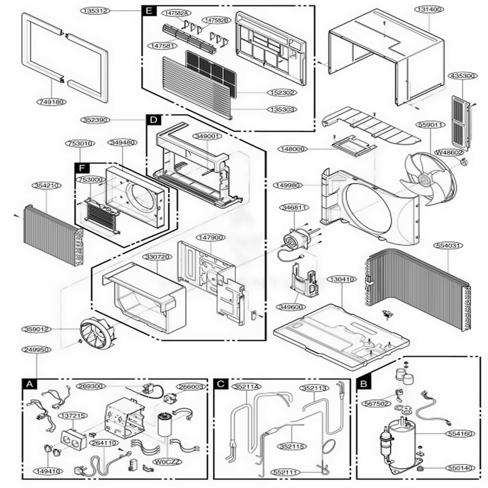 Main Diagram and Parts List for LXA1030AXL AWY6USL LG Air Conditioner