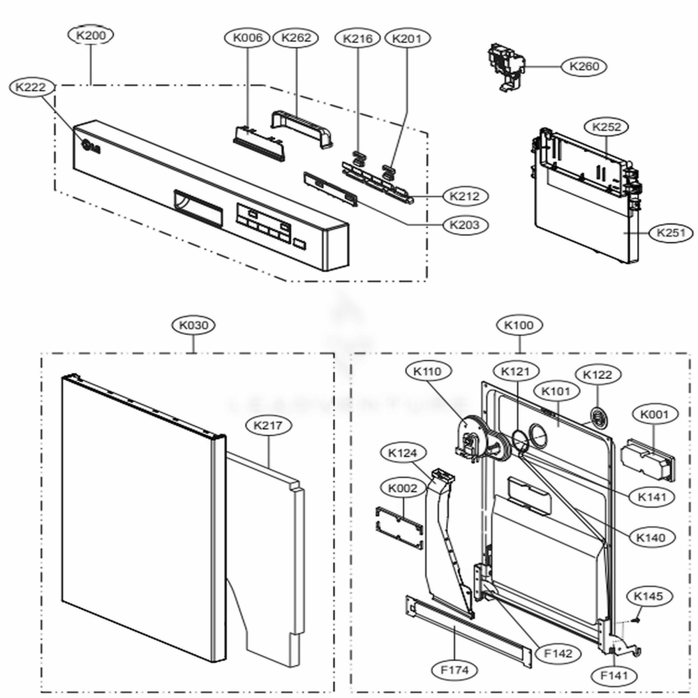 Panel/Door Assembly Diagram and Parts List for ASTEEUS LG Dishwasher