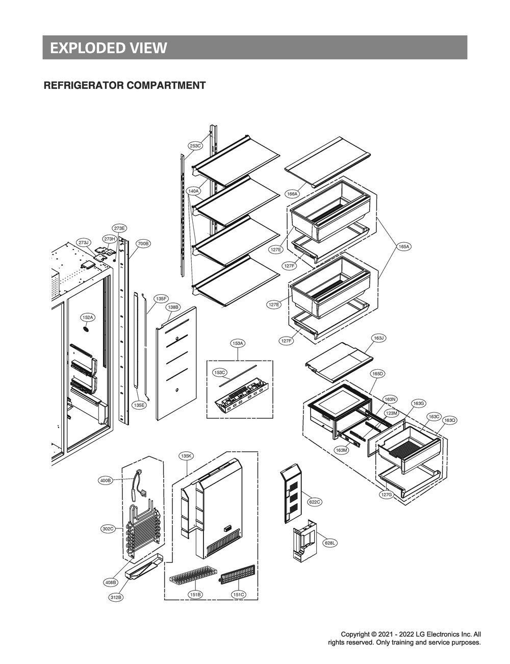 Refrigerator Compartment Diagram and Parts List for ASTCNA1 LG Refrigerator