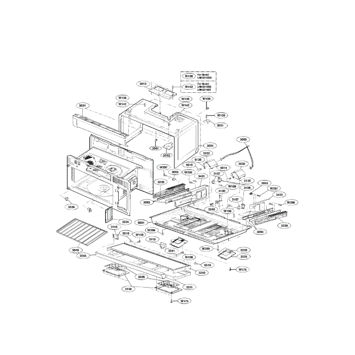 Oven Cavity Diagram and Parts List for 01 LG Microwave Oven Combo