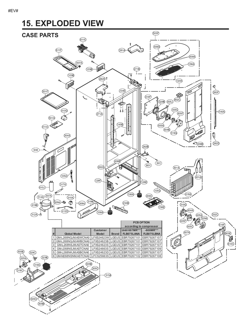 Case Parts Diagram and Parts List for ASTCNA0 LG Refrigerator