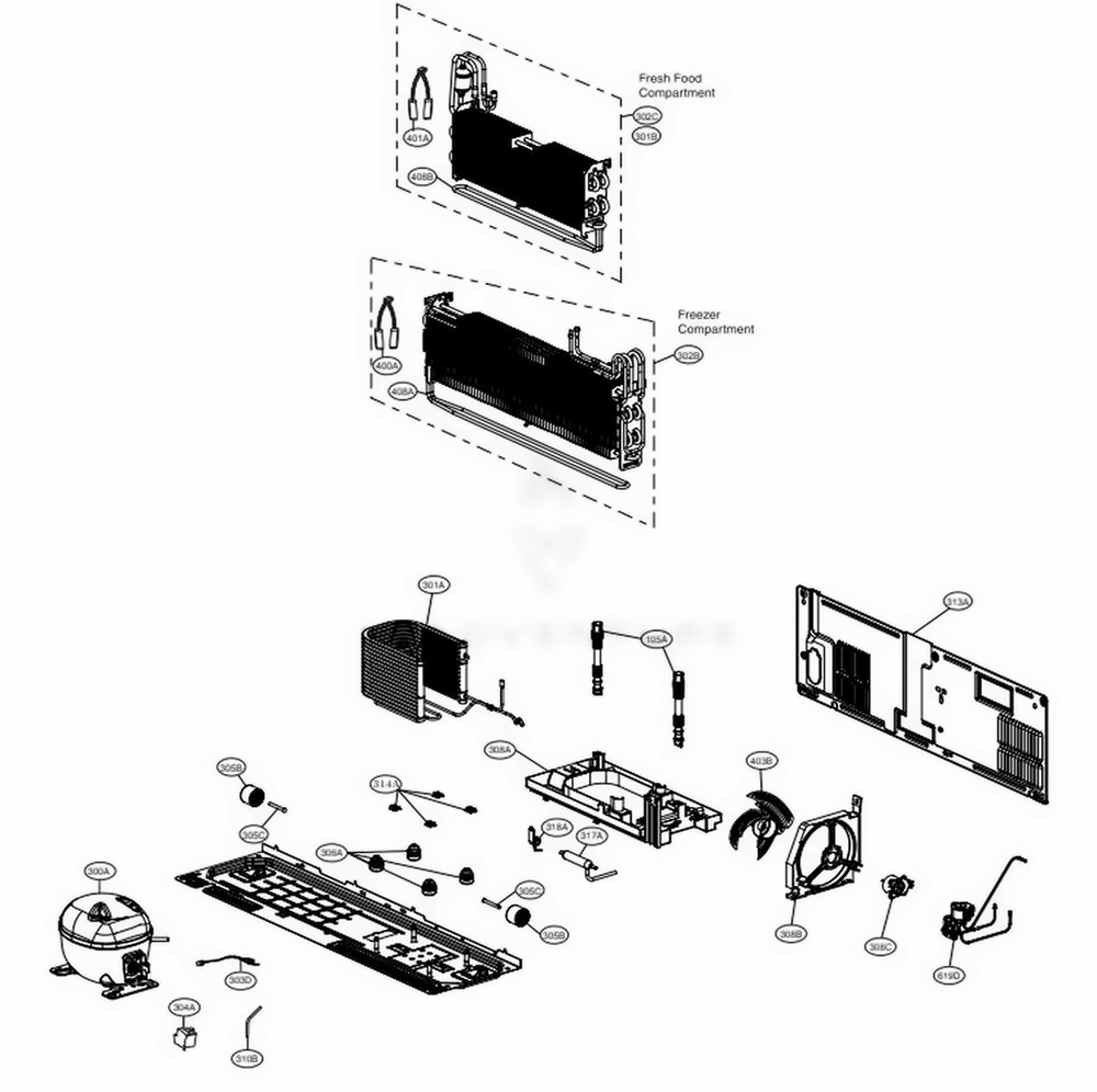 Cycle Parts Diagram and Parts List for ASBCNA0 LG Refrigerator
