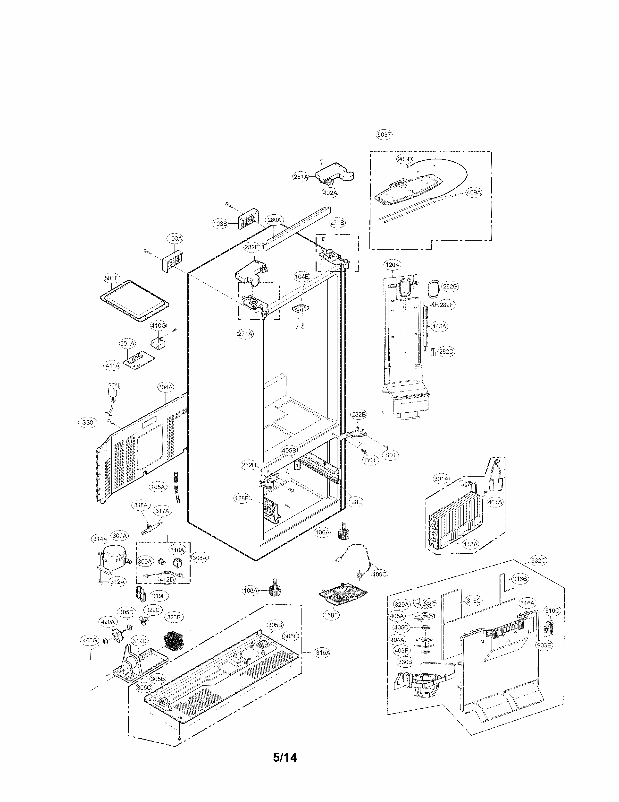 Case Parts Diagram and Parts List for  Kenmore Refrigerator