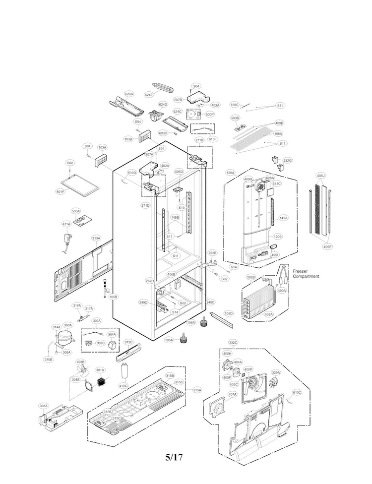 Case Parts Diagram and Parts List for 01 LG Refrigerator