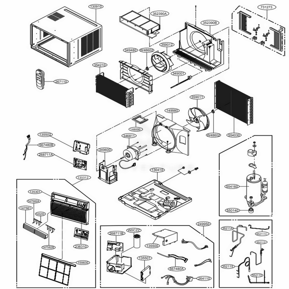 Main Diagram and Parts List for LW1516ER AT1AHDP LG Air Conditioner