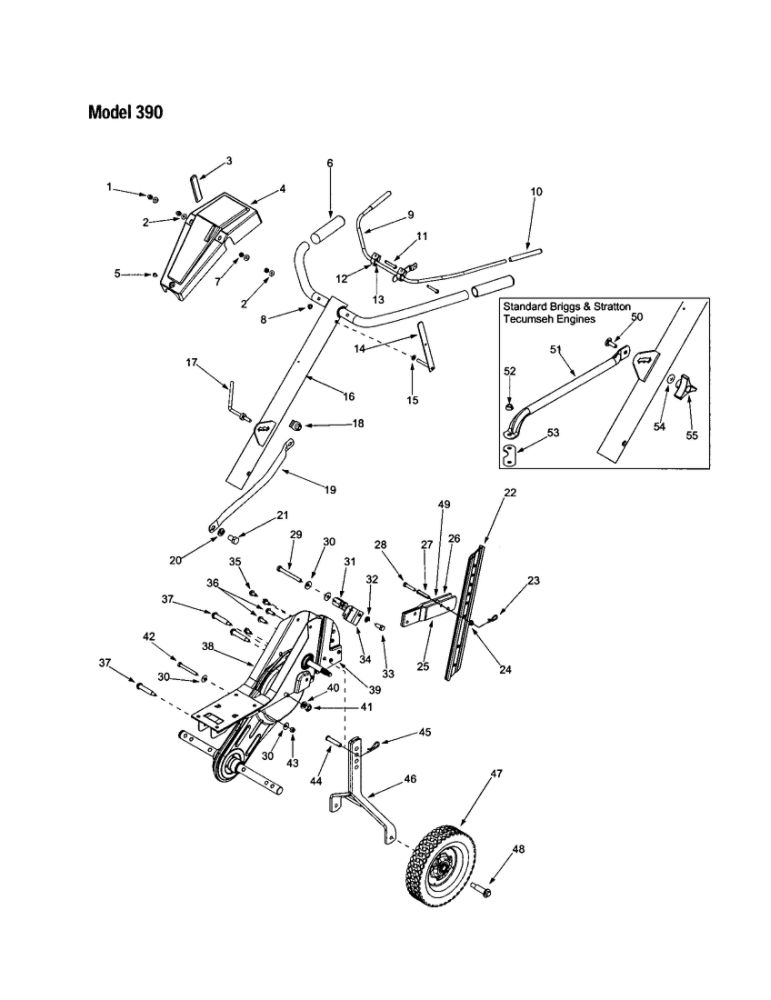 Handle/Frame/Wheel 2 Diagram and Parts List for  MTD Tiller