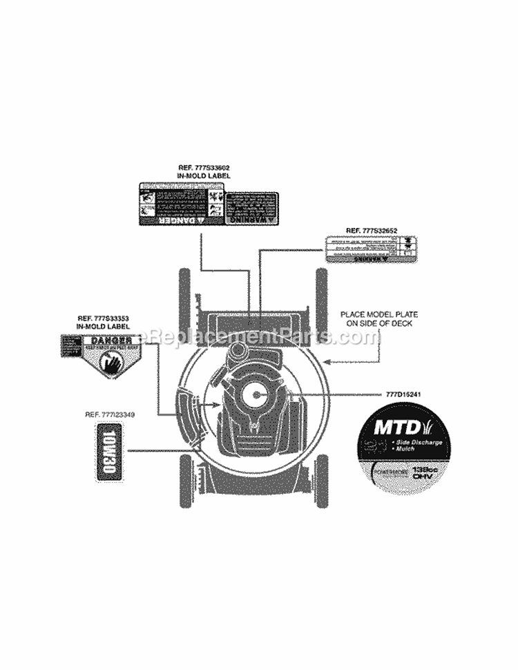 Page I Diagram and Parts List for 2011 MTD Lawn Mower