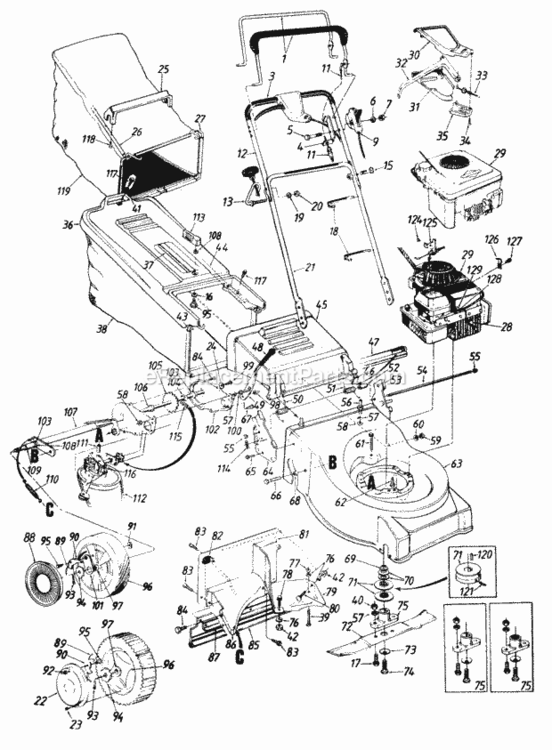 Page B Diagram and Parts List for 120-476R087  MTD Lawn Mower