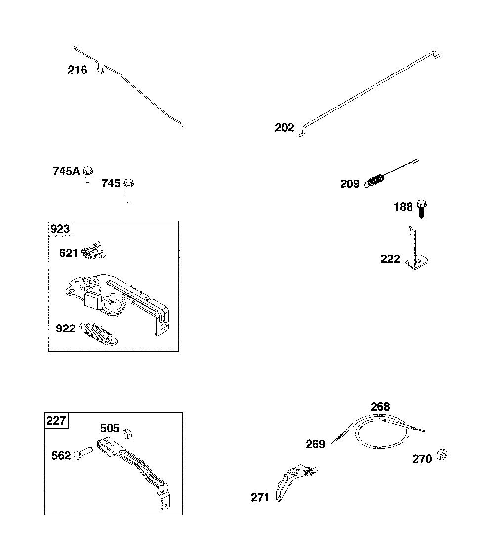 Controls Diagram and Parts List for  MTD Lawn Mower