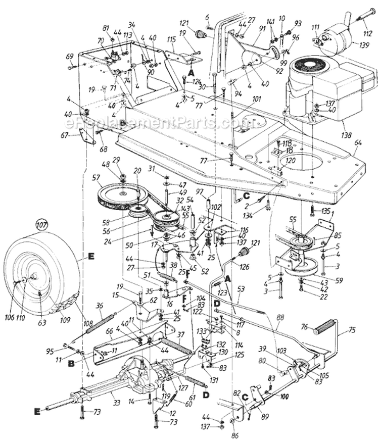 Page F Diagram and Parts List for 1991 MTD Lawn Tractor
