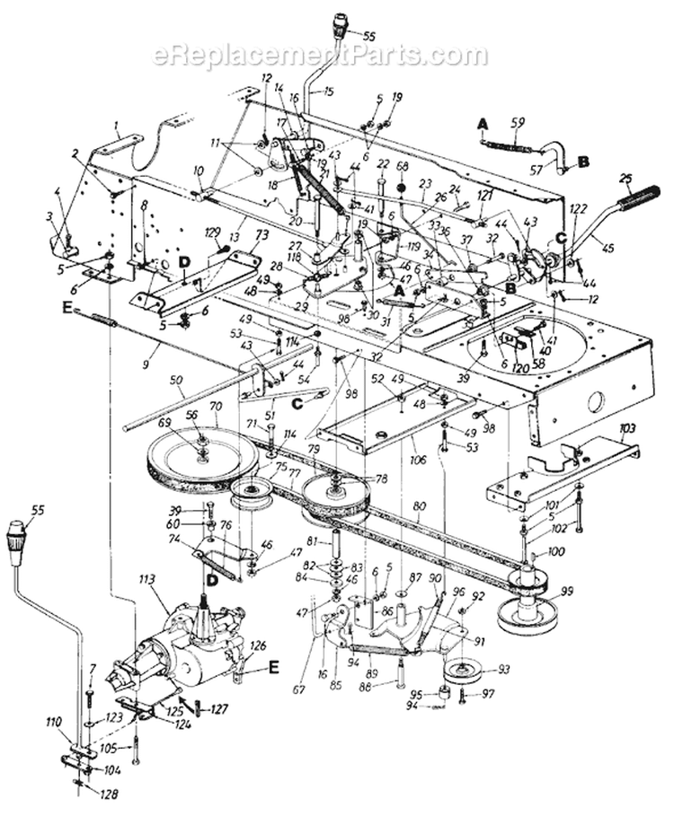 Page D Diagram and Parts List for Deck H -1991 MTD Lawn Tractor