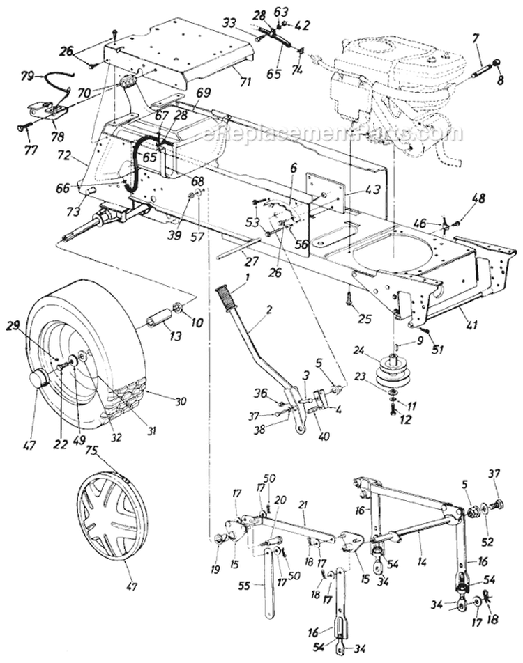 Page E Diagram and Parts List for Deck H -1991 MTD Lawn Tractor