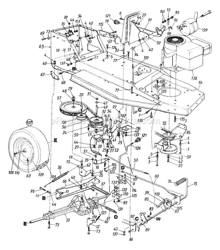 Page D Diagram and Parts List for 1992 MTD Lawn Tractor