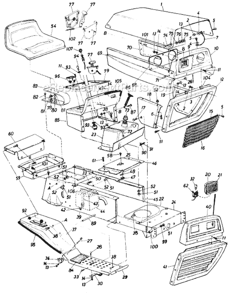 Page F Diagram and Parts List for 1986 MTD Lawn Tractor