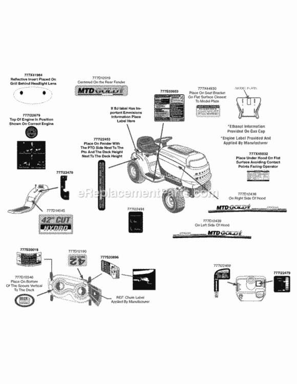 Page E Diagram and Parts List for 2012 MTD Lawn Tractor