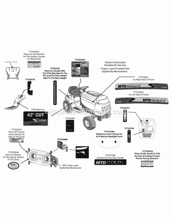 Page E Diagram and Parts List for 2013 MTD Lawn Tractor