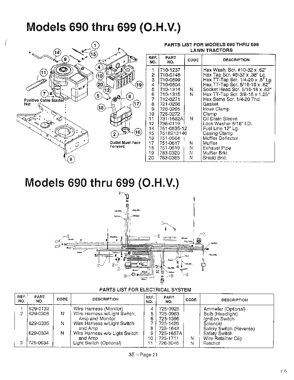 Models 690-699 and electrical page 3 Diagram and Parts List for  MTD Lawn Tractor