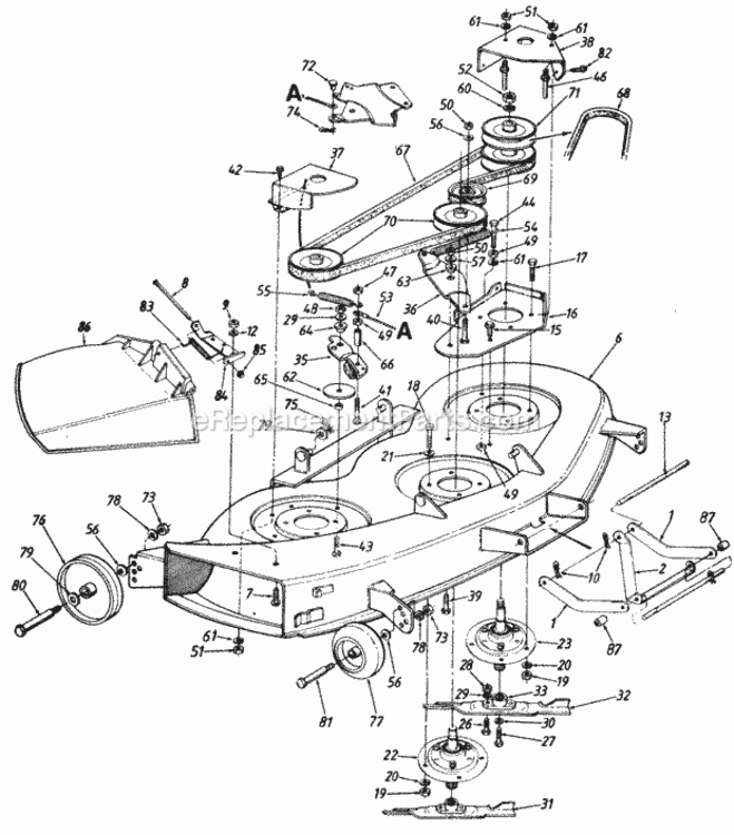 46-In_Mowing_Deck Diagram and Parts List for  MTD Lawn Tractor